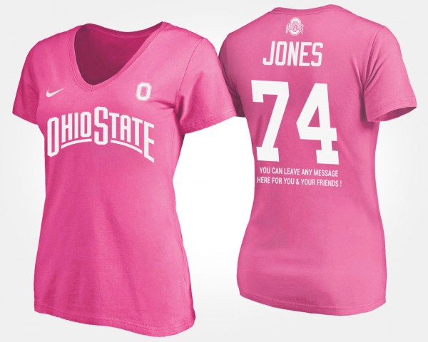 Ohio State Buckeyes Jamarco Jones Women's #74 Pink With Message College Football T-Shirt 2404QJMQ7